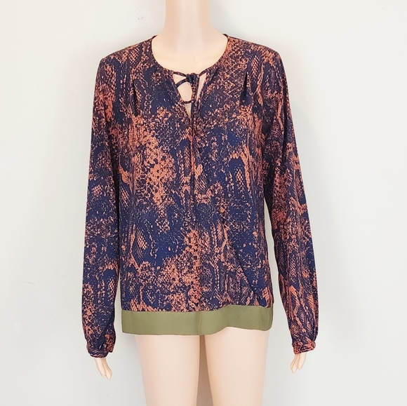 Cabi Long Sleeve Snake Print Wrap Front Blouse - Picture 1 of 9